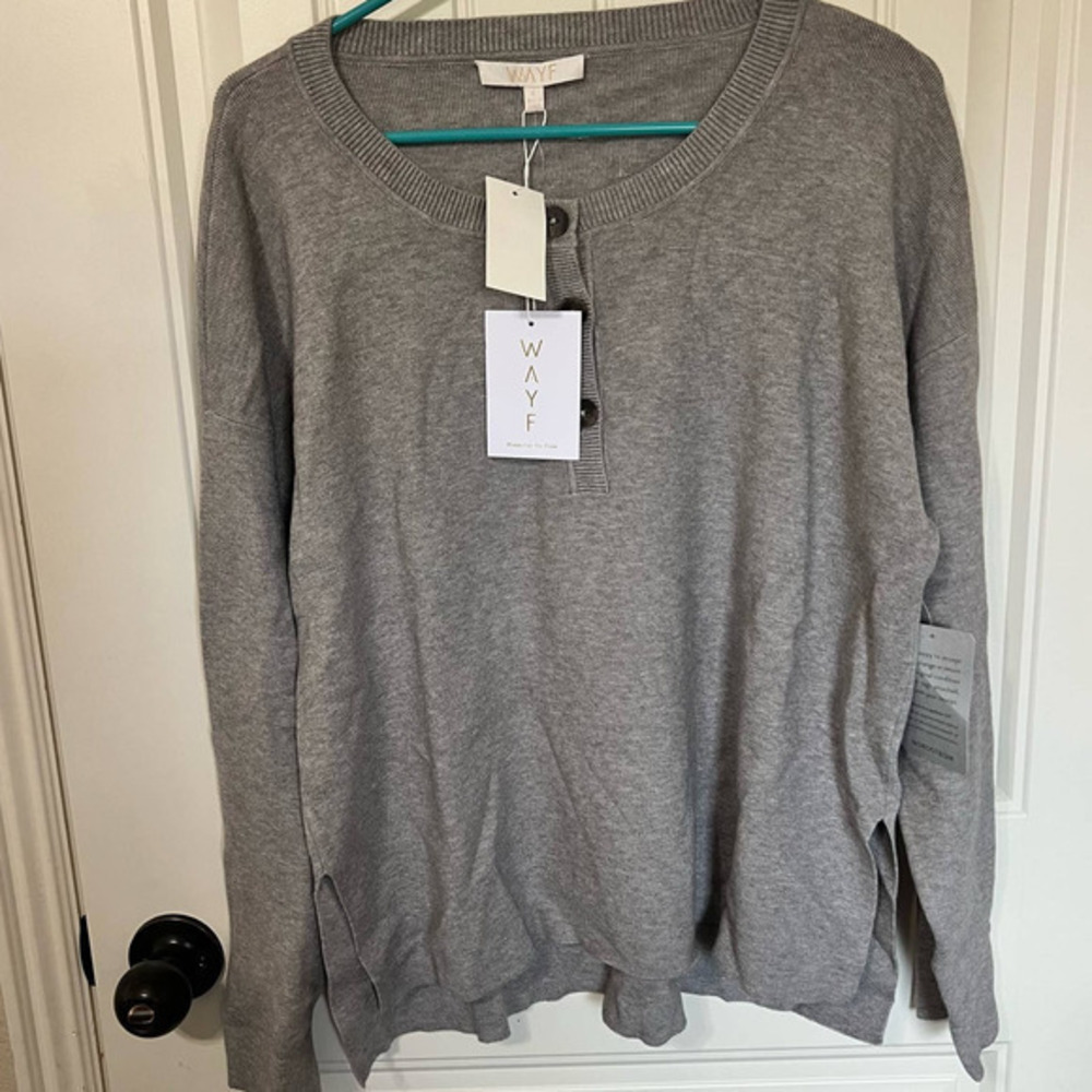 WAYF Gray Casual Crew Neck‎ Sweater Long Sleeve Knit Pullover Size L